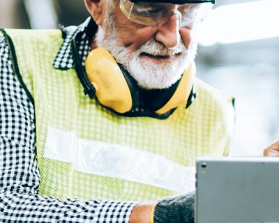 two people looking over safety on the ipad