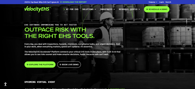 VelocityEHS logo – EHS software for safety, chemical management, and operational risk in the USA