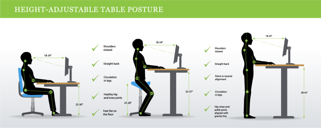 Posture infographic depiction proper seating office ergonomics