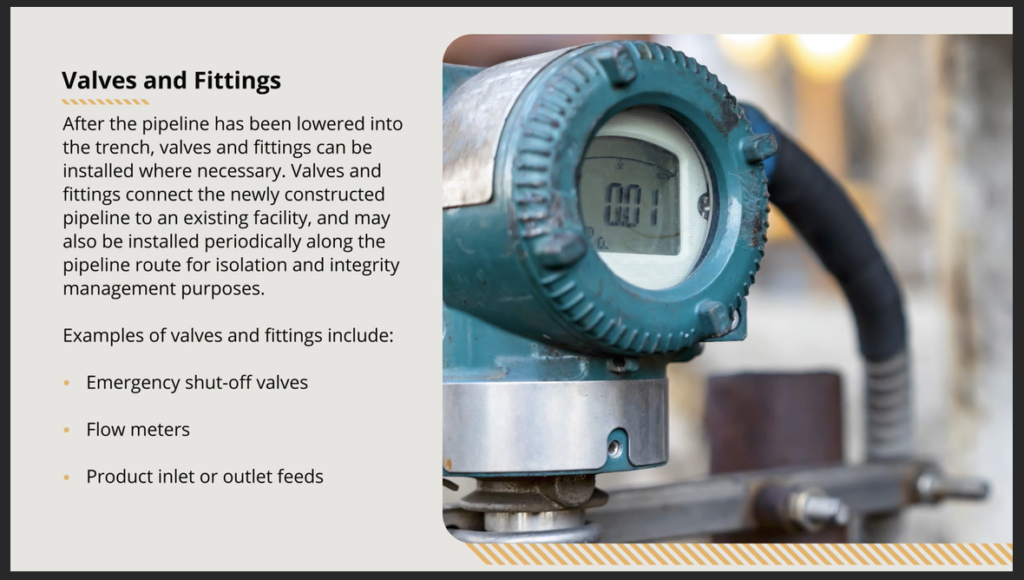 An image of a pipe valve. Part of the pipeline construction safety training course, this section describes protocols with valves. 