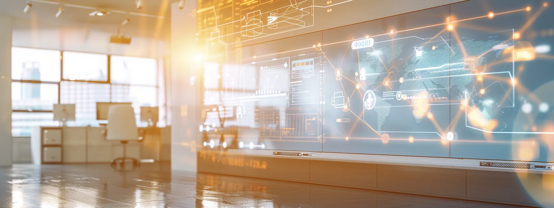 a futuristic workspace with sleek, interconnected devices and monitors displaying real-time data analytics for ehs compliance management.