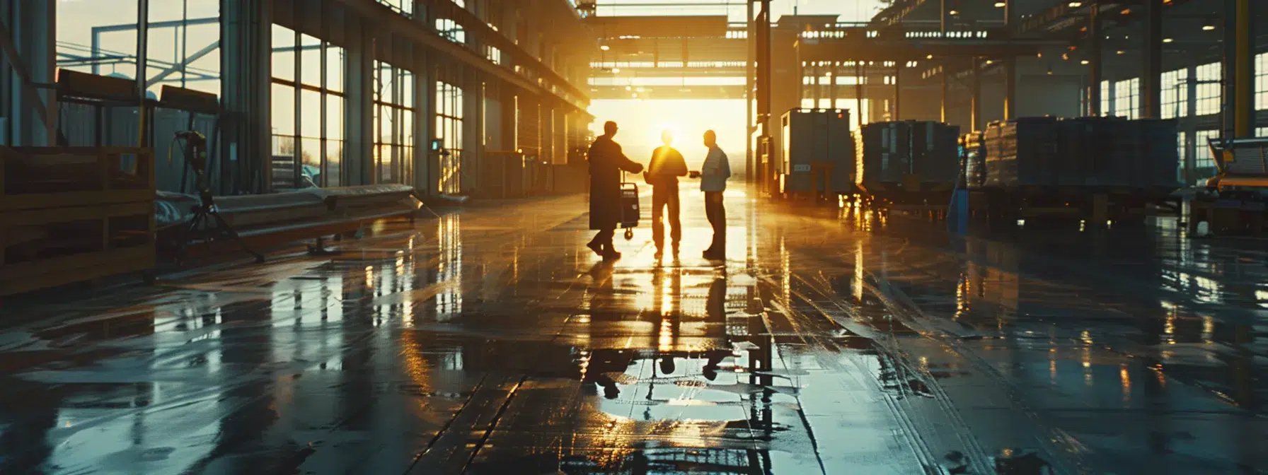 a group of employees carefully inspecting a factory floor with detailed checklist in hand, highlighting potential workplace hazards.