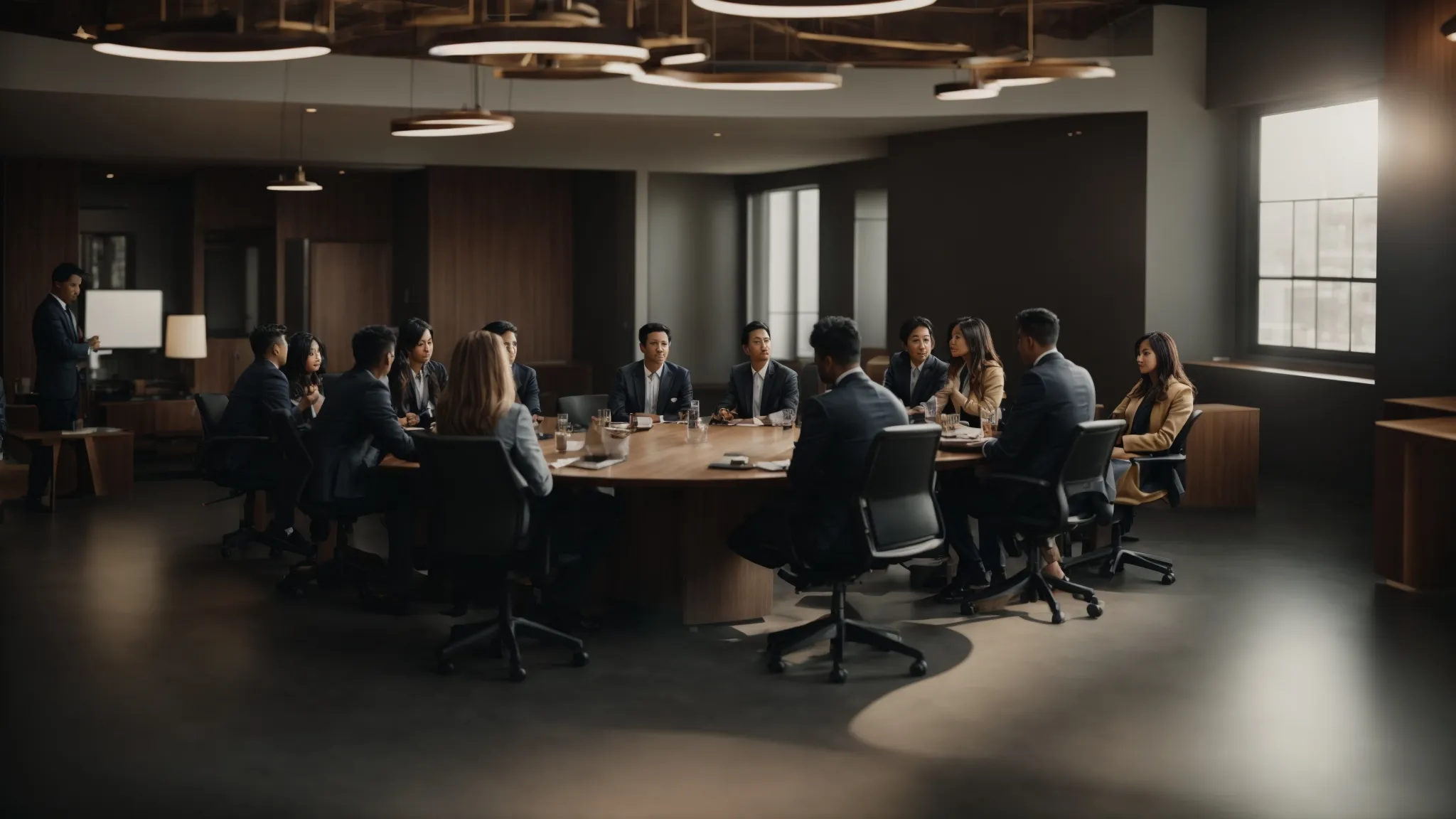 a diverse group of industry professionals gather around a round table, sharing ideas and collaborating on crafting effective ehs training programs.