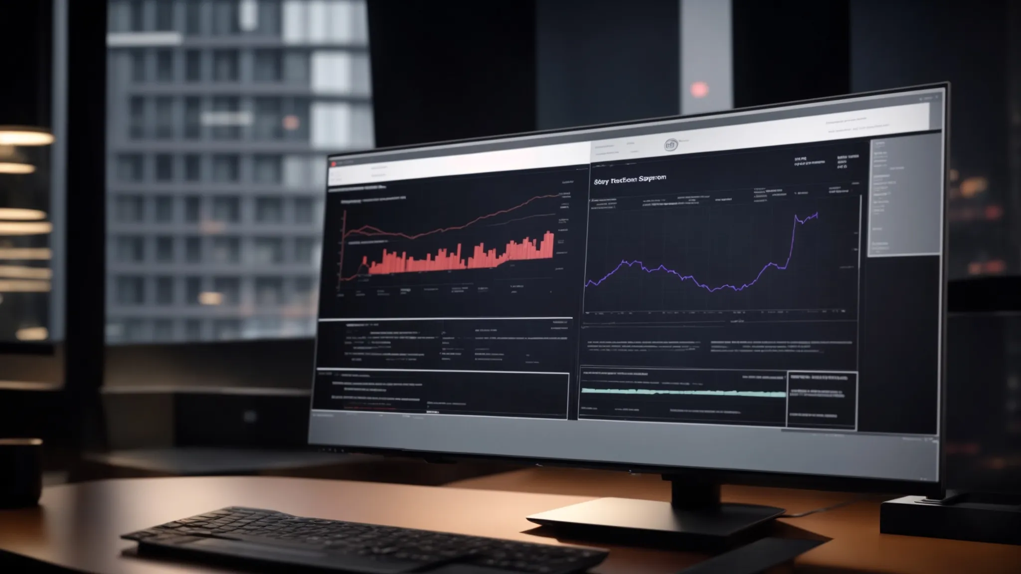 a sleek, modern computer monitor displaying a customizable incident report form, surrounded by real-time data analysis charts and graphs.