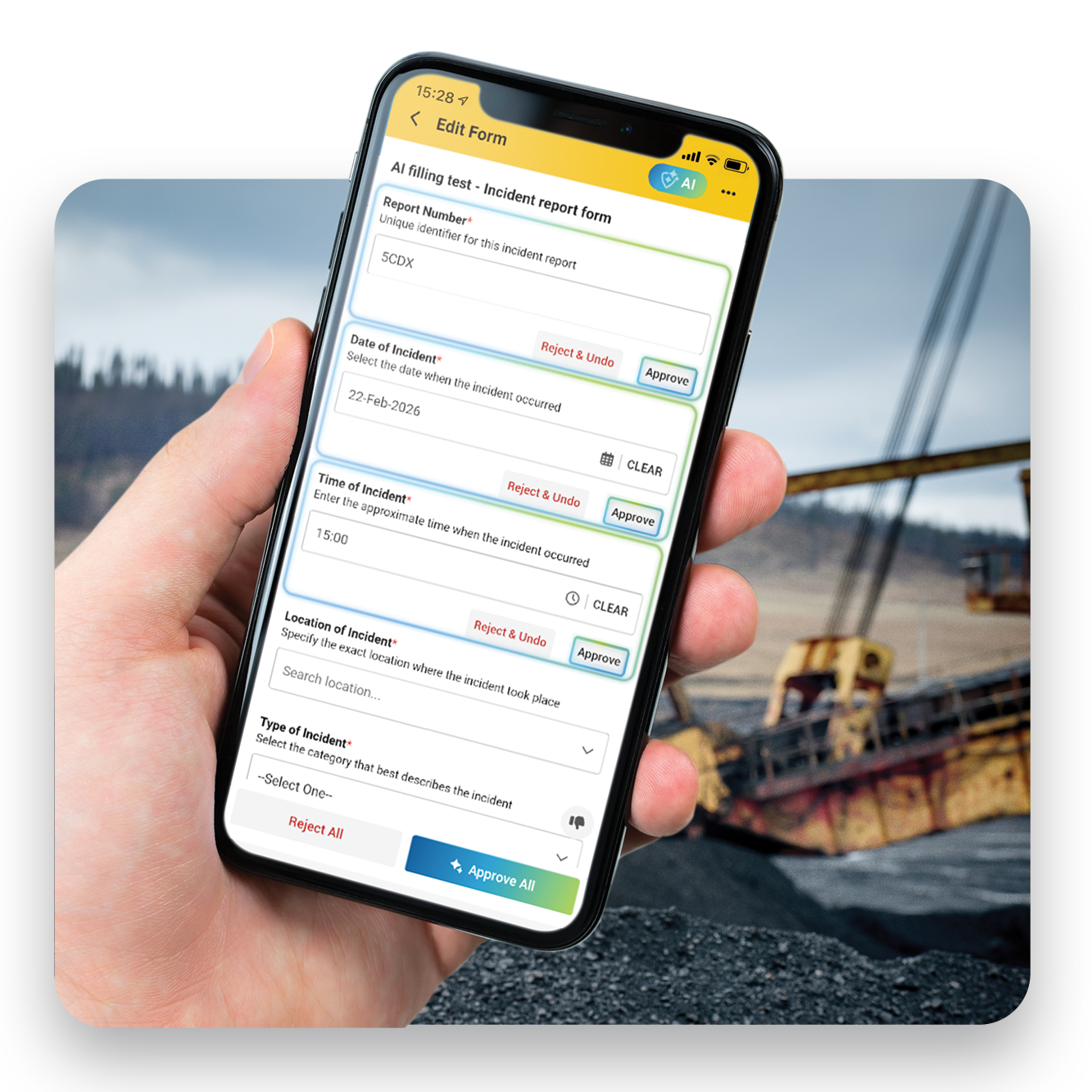 AI-generated incident report review process on mobile safety app