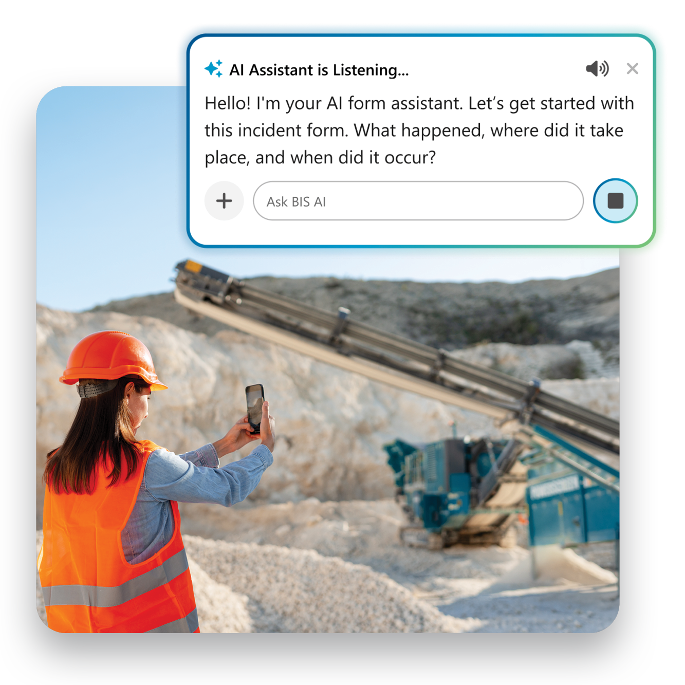 Worker using AI voice assistant for workplace incident reporting